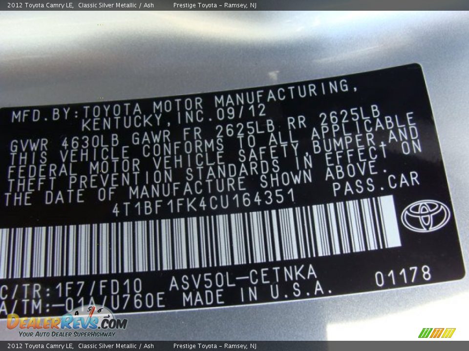 2012 Toyota Camry LE Classic Silver Metallic / Ash Photo #15