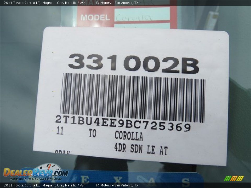 2011 Toyota Corolla LE Magnetic Gray Metallic / Ash Photo #18
