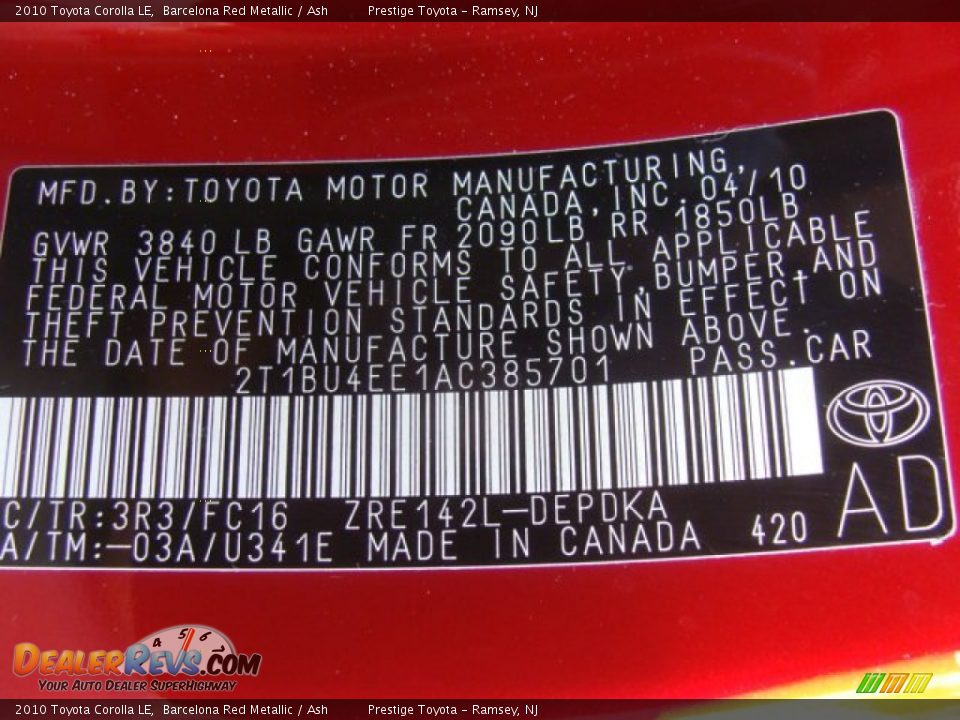 2010 Toyota Corolla LE Barcelona Red Metallic / Ash Photo #15