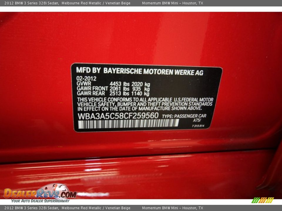 2012 BMW 3 Series 328i Sedan Melbourne Red Metallic / Venetian Beige Photo #9