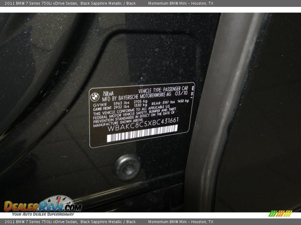 2011 BMW 7 Series 750Li xDrive Sedan Black Sapphire Metallic / Black Photo #9