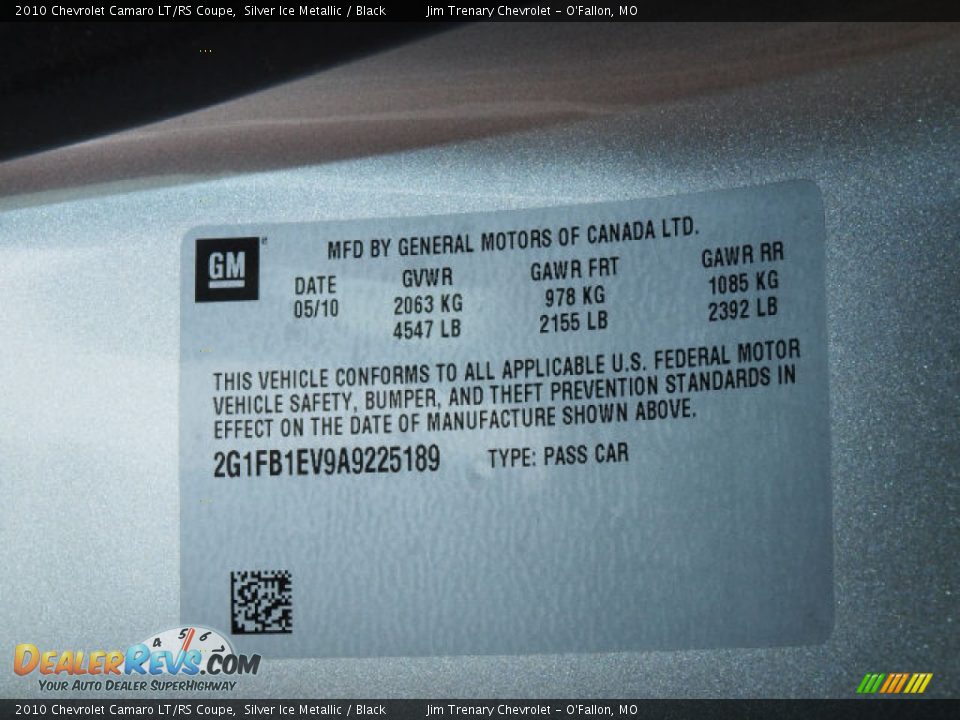 2010 Chevrolet Camaro LT/RS Coupe Silver Ice Metallic / Black Photo #17