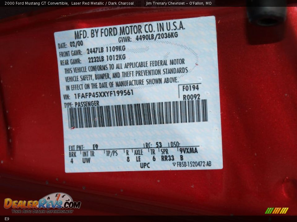 Ford Color Code E9 Laser Red Metallic