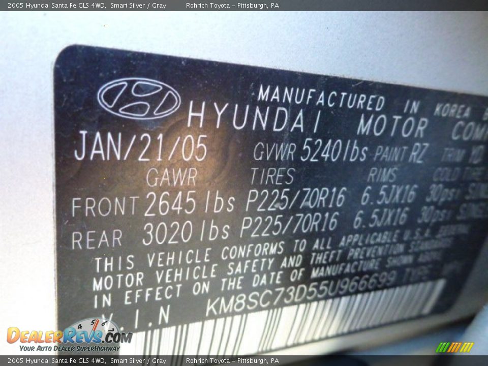 2005 Hyundai Santa Fe GLS 4WD Smart Silver / Gray Photo #20