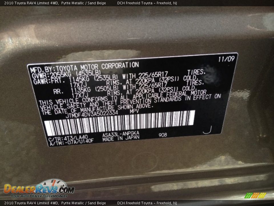 2010 Toyota RAV4 Limited 4WD Pyrite Metallic / Sand Beige Photo #17