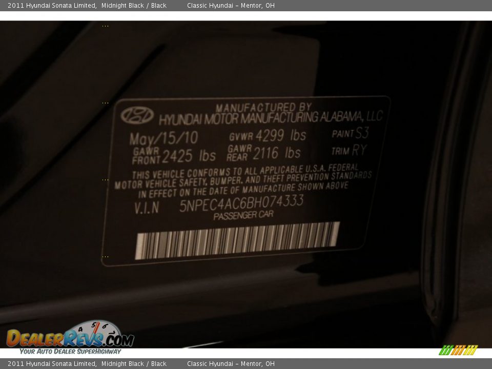 2011 Hyundai Sonata Limited Midnight Black / Black Photo #16