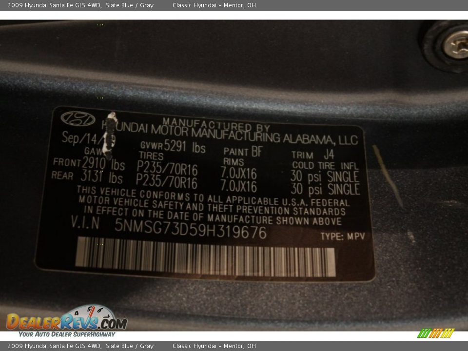 2009 Hyundai Santa Fe GLS 4WD Slate Blue / Gray Photo #16