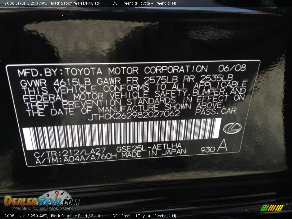 2008 Lexus IS 250 AWD Black Sapphire Pearl / Black Photo #17