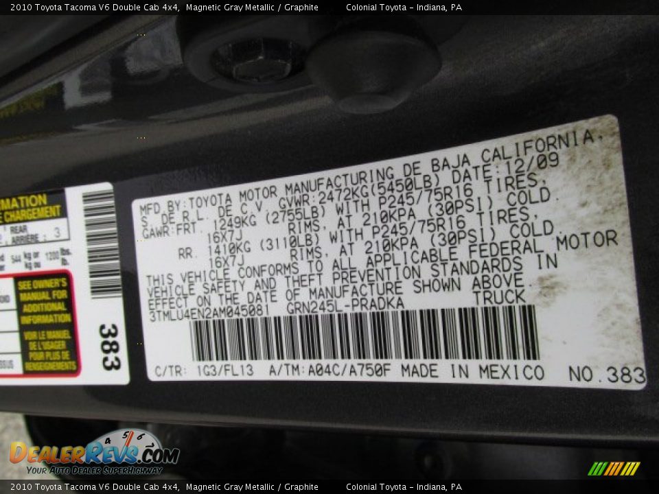 2010 Toyota Tacoma V6 Double Cab 4x4 Magnetic Gray Metallic / Graphite Photo #19