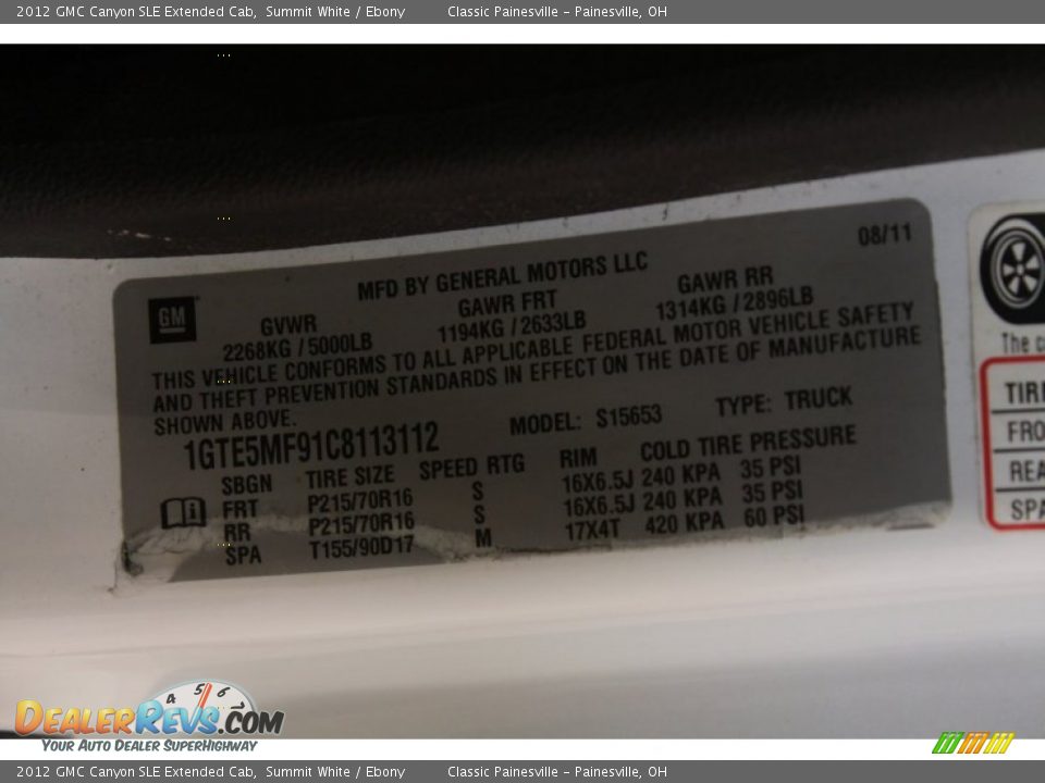 2012 GMC Canyon SLE Extended Cab Summit White / Ebony Photo #16