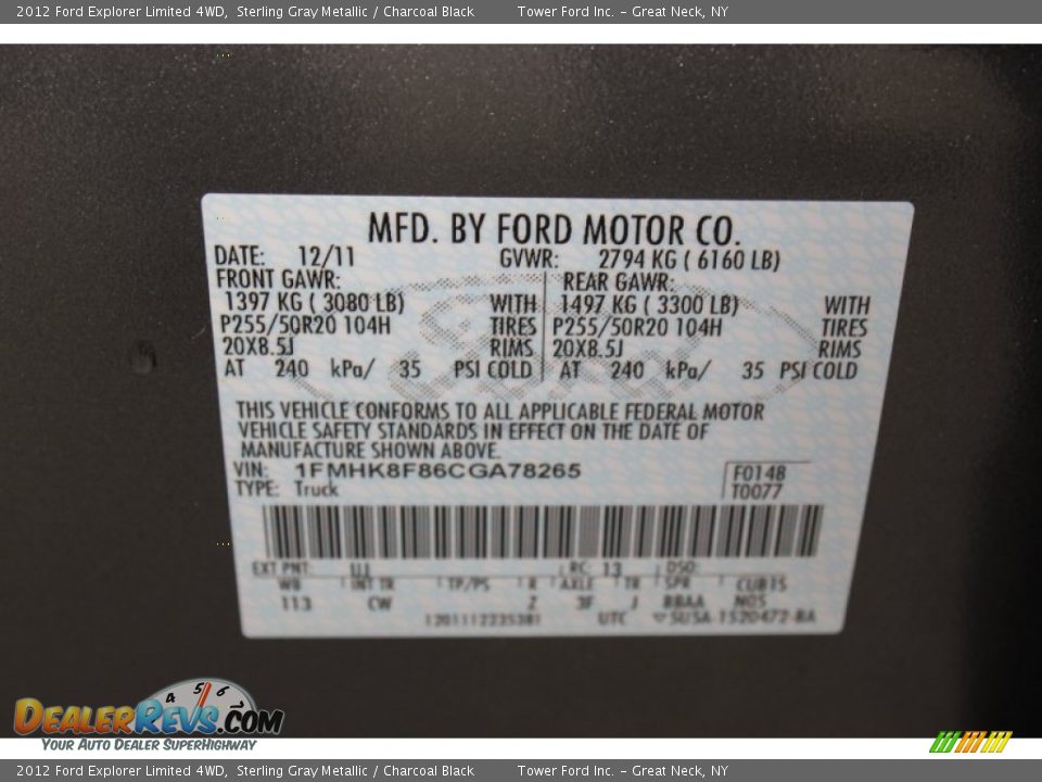 2012 Ford Explorer Limited 4WD Sterling Gray Metallic / Charcoal Black Photo #26