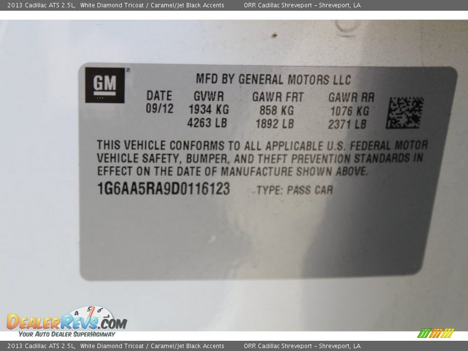 2013 Cadillac ATS 2.5L White Diamond Tricoat / Caramel/Jet Black Accents Photo #33