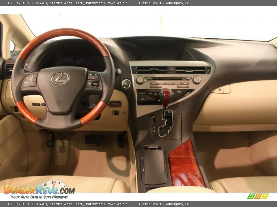 2010 Lexus RX 350 AWD Starfire White Pearl / Parchment/Brown Walnut Photo #28
