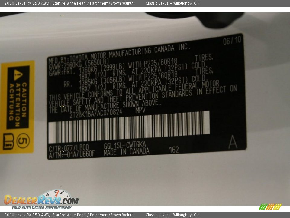 2010 Lexus RX 350 AWD Starfire White Pearl / Parchment/Brown Walnut Photo #32