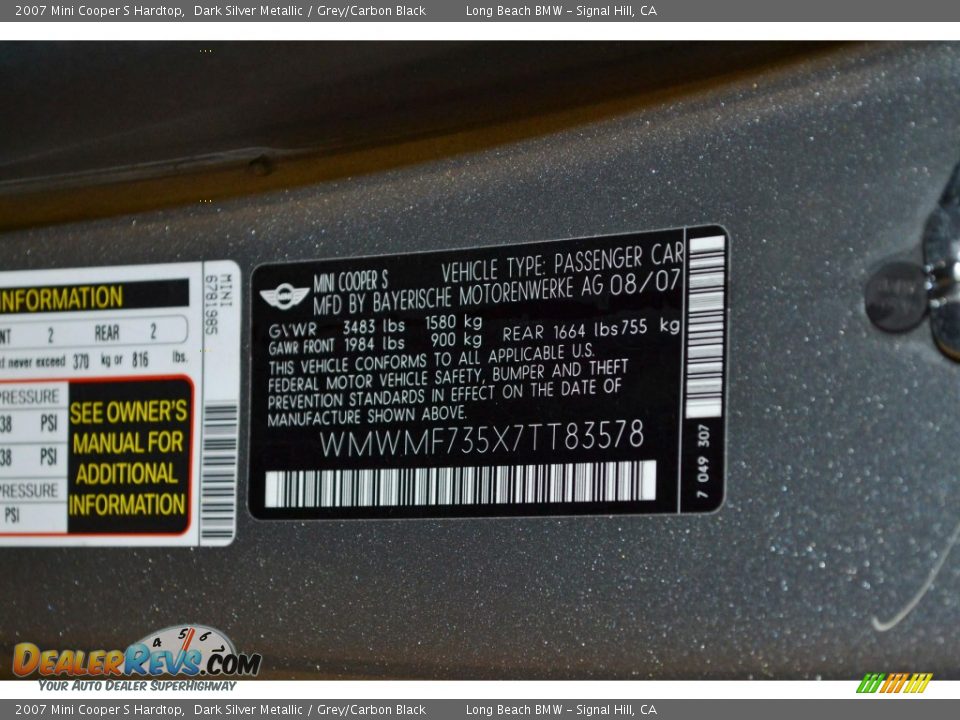 2007 Mini Cooper S Hardtop Dark Silver Metallic / Grey/Carbon Black Photo #8