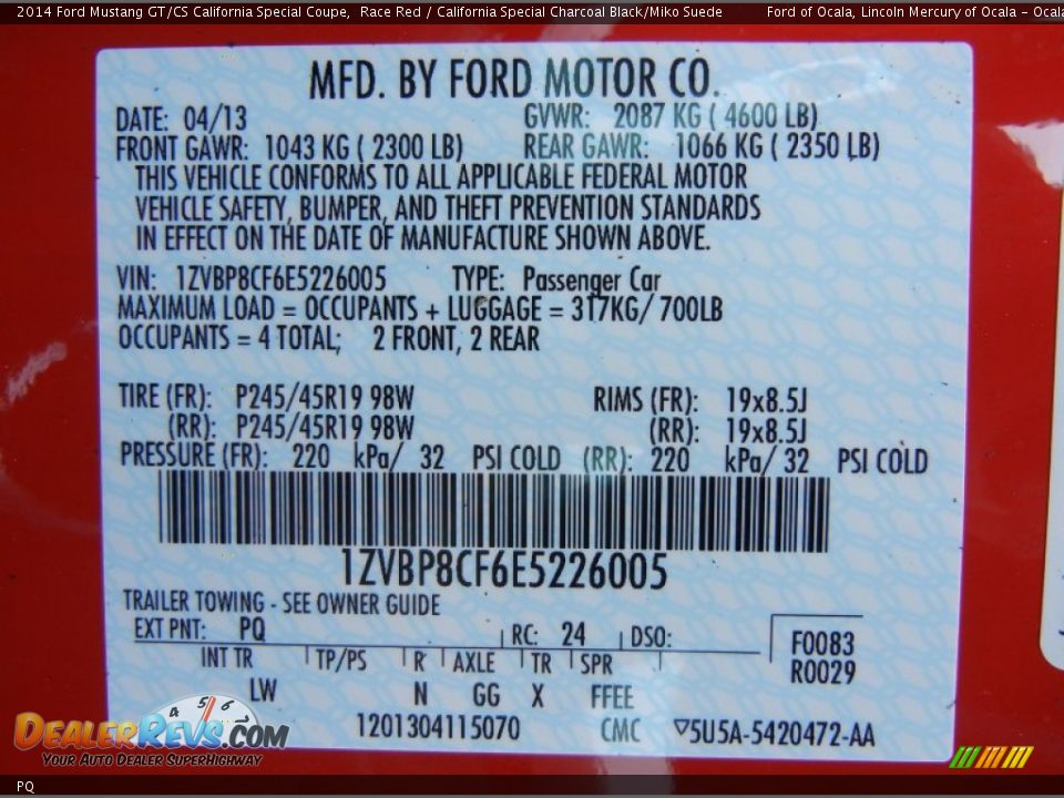 Ford Color Code PQ Race Red