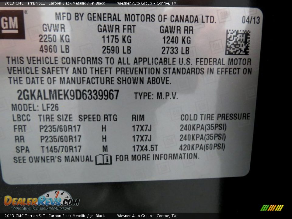 2013 GMC Terrain SLE Carbon Black Metallic / Jet Black Photo #6