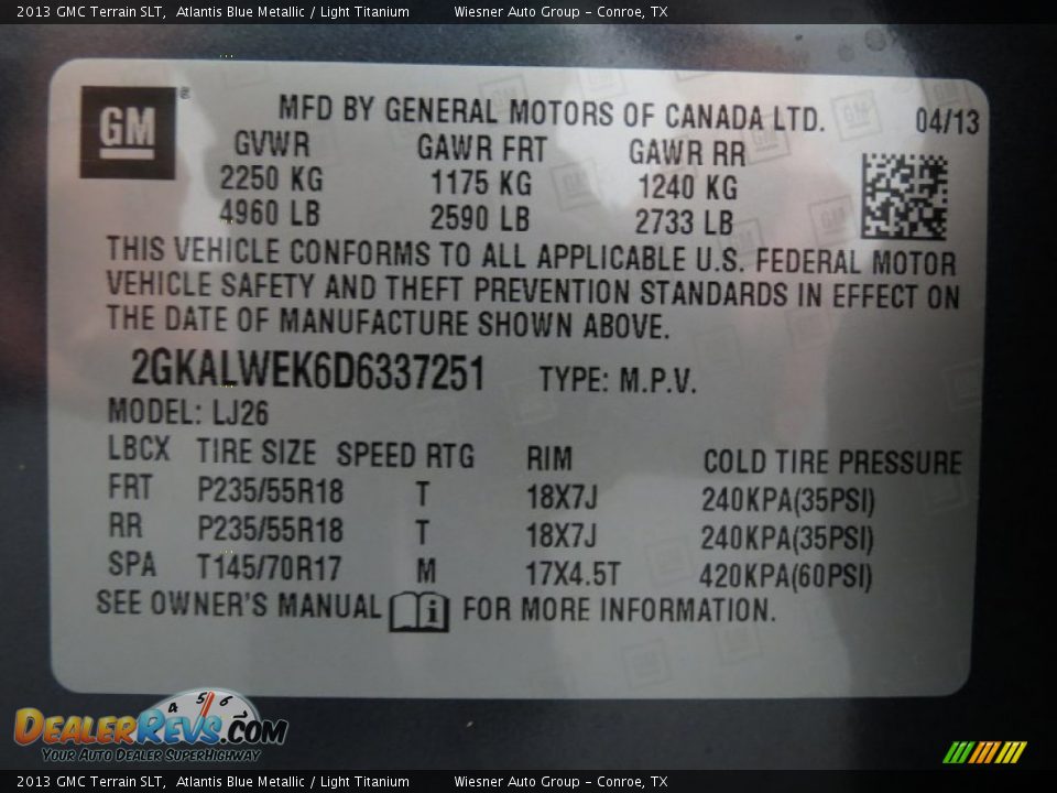 2013 GMC Terrain SLT Atlantis Blue Metallic / Light Titanium Photo #7