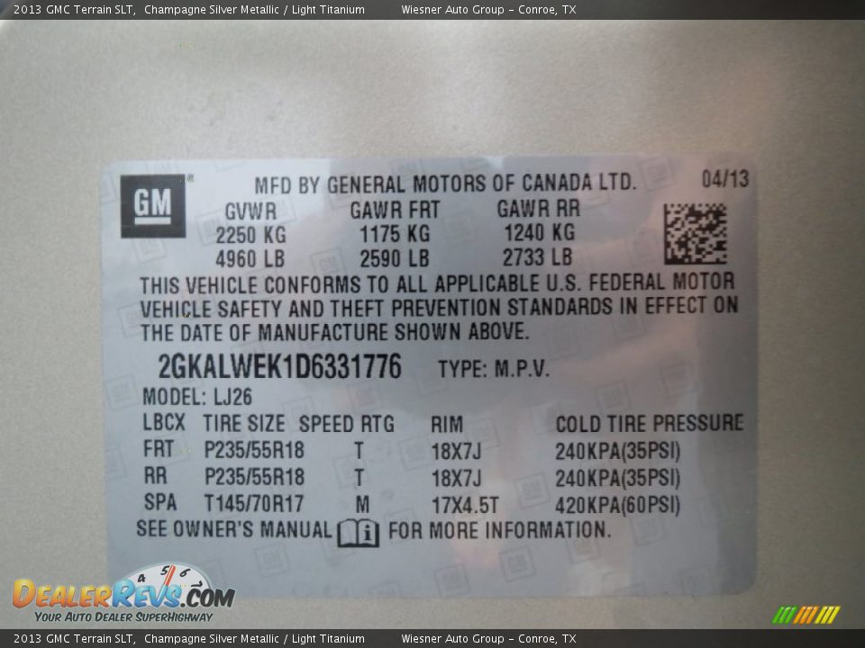 2013 GMC Terrain SLT Champagne Silver Metallic / Light Titanium Photo #9