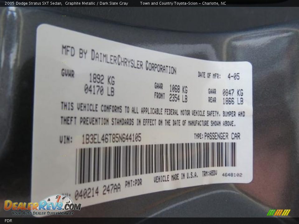 Dodge Color Code PDR Graphite Metallic