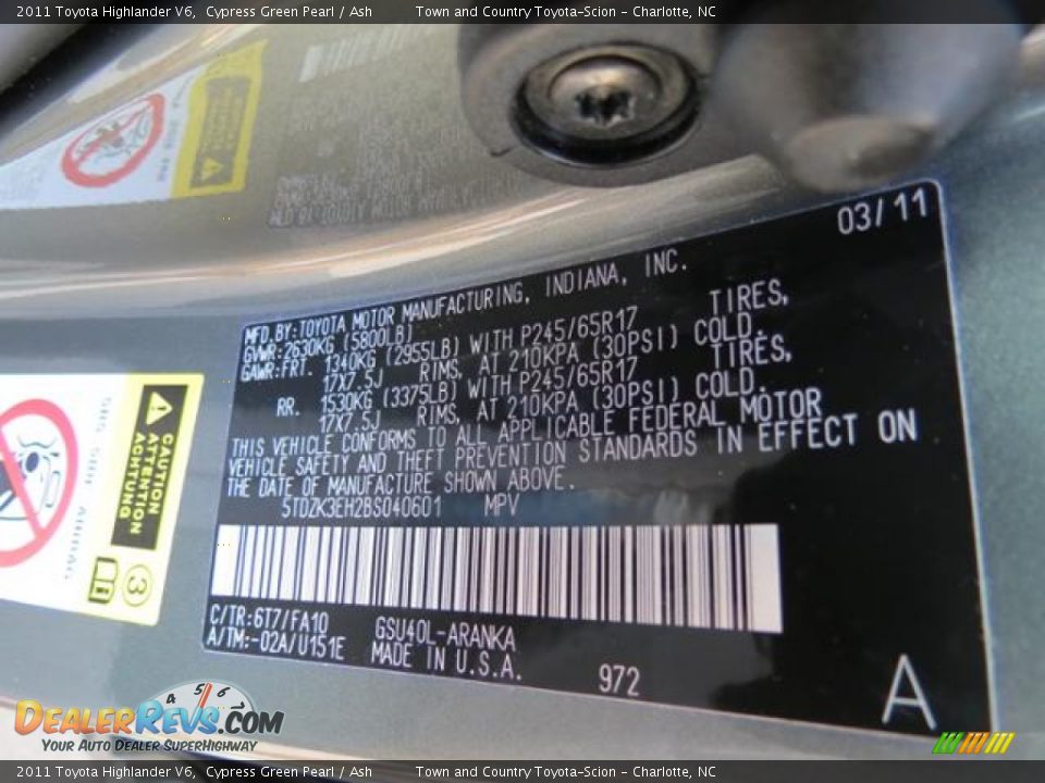 2011 Toyota Highlander V6 Cypress Green Pearl / Ash Photo #12