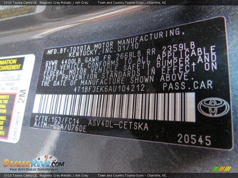 2010 Toyota Camry LE Magnetic Gray Metallic / Ash Gray Photo #9