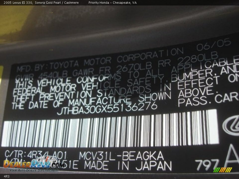 Lexus Color Code 4R3 Sonora Gold Pearl