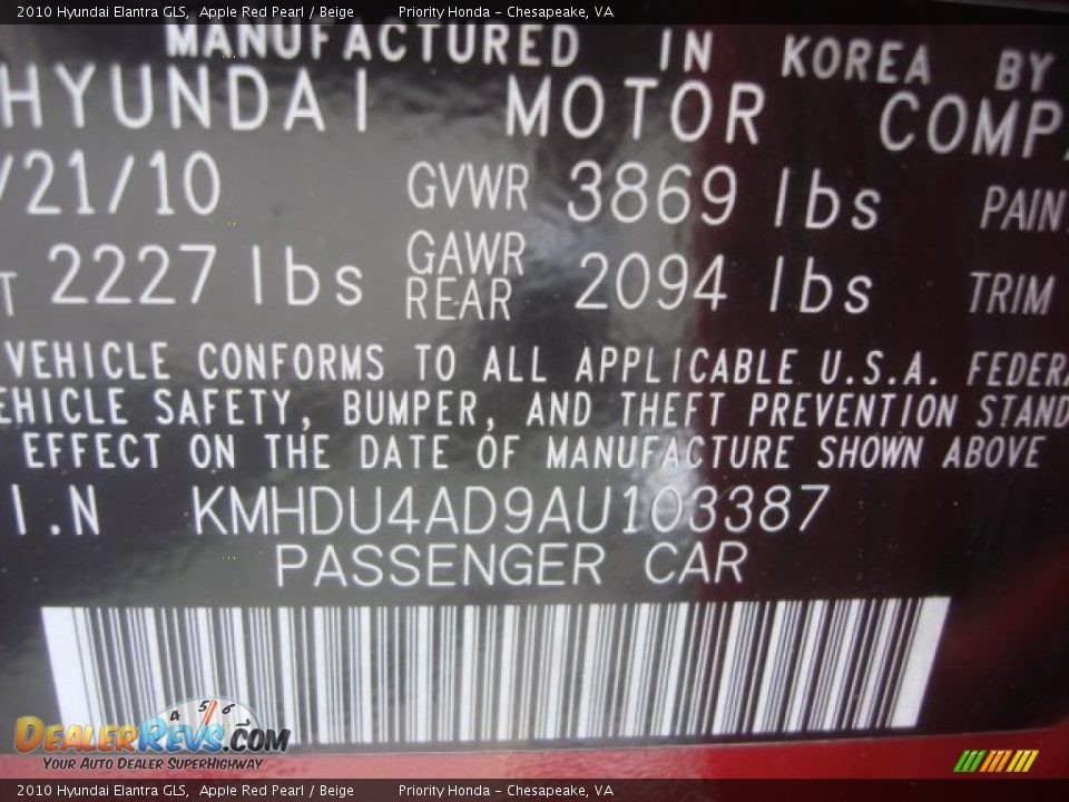 2010 Hyundai Elantra GLS Apple Red Pearl / Beige Photo #23