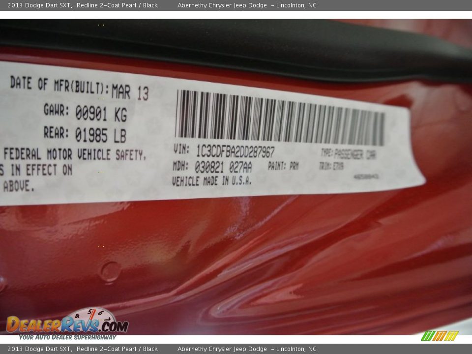2013 Dodge Dart SXT Redline 2-Coat Pearl / Black Photo #7