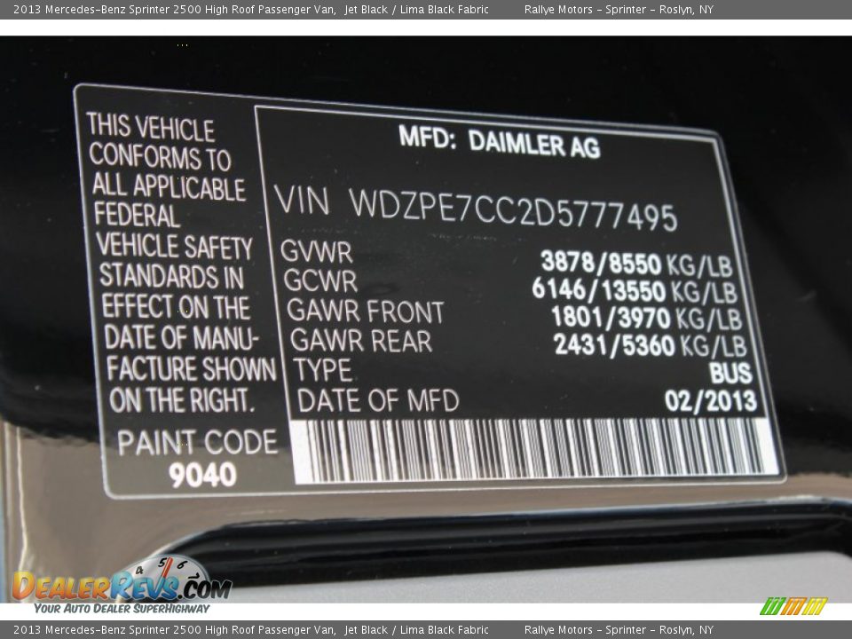 2013 Mercedes-Benz Sprinter 2500 High Roof Passenger Van Jet Black / Lima Black Fabric Photo #18