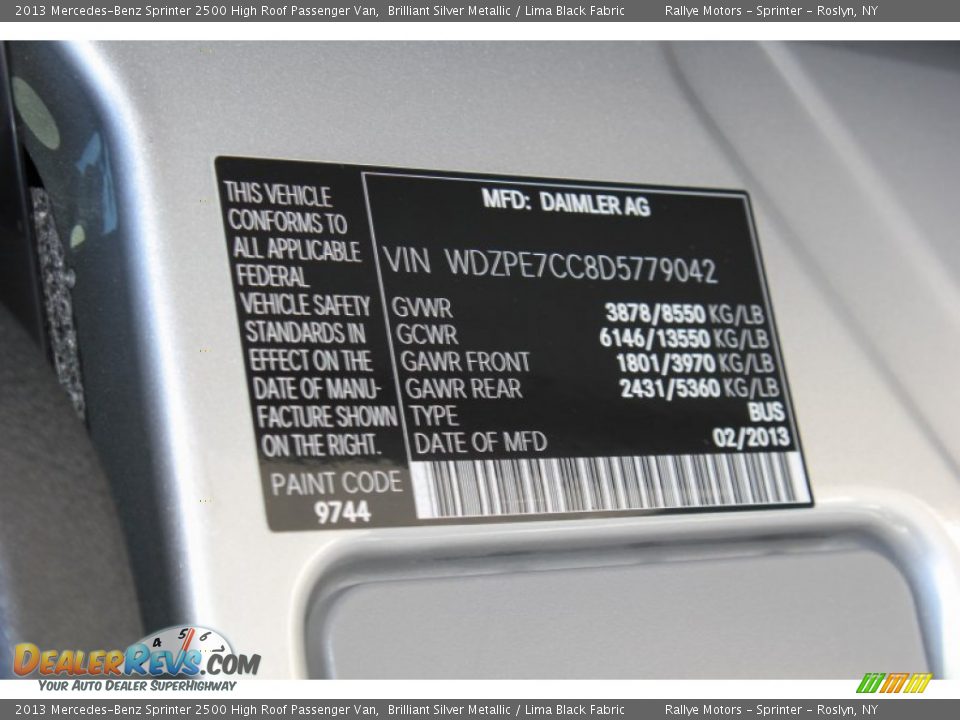 2013 Mercedes-Benz Sprinter 2500 High Roof Passenger Van Brilliant Silver Metallic / Lima Black Fabric Photo #18