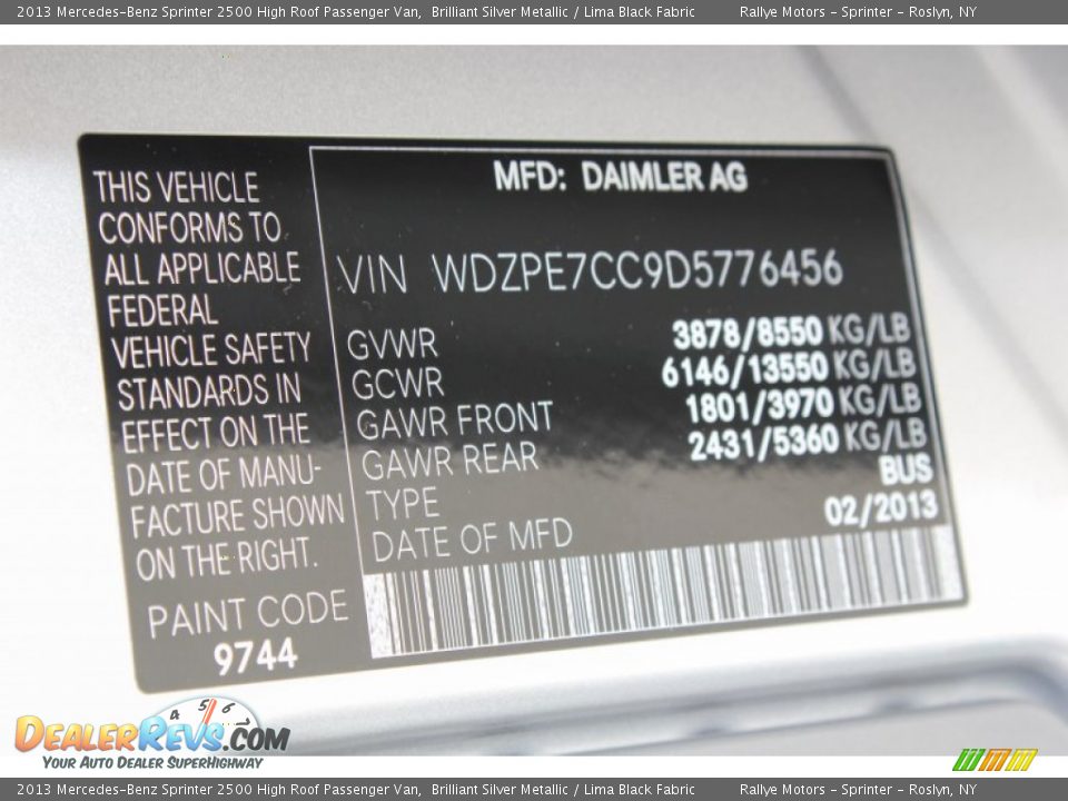 2013 Mercedes-Benz Sprinter 2500 High Roof Passenger Van Brilliant Silver Metallic / Lima Black Fabric Photo #18