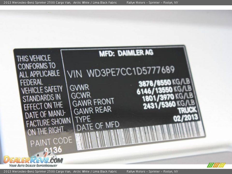 2013 Mercedes-Benz Sprinter 2500 Cargo Van Arctic White / Lima Black Fabric Photo #18
