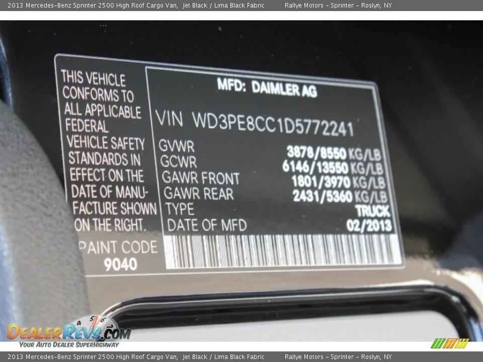2013 Mercedes-Benz Sprinter 2500 High Roof Cargo Van Jet Black / Lima Black Fabric Photo #18