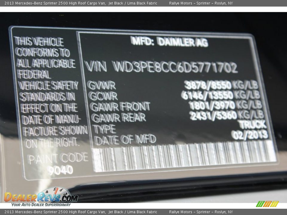 2013 Mercedes-Benz Sprinter 2500 High Roof Cargo Van Jet Black / Lima Black Fabric Photo #18
