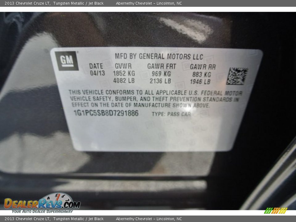 2013 Chevrolet Cruze LT Tungsten Metallic / Jet Black Photo #7