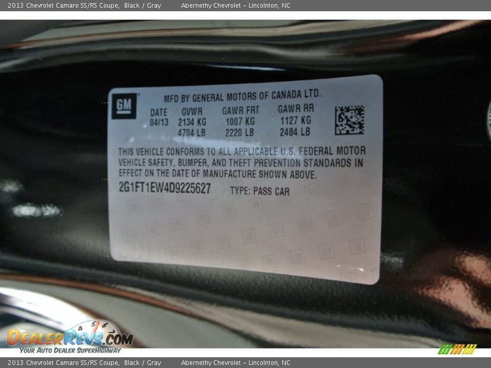 Info Tag of 2013 Chevrolet Camaro SS/RS Coupe Photo #7
