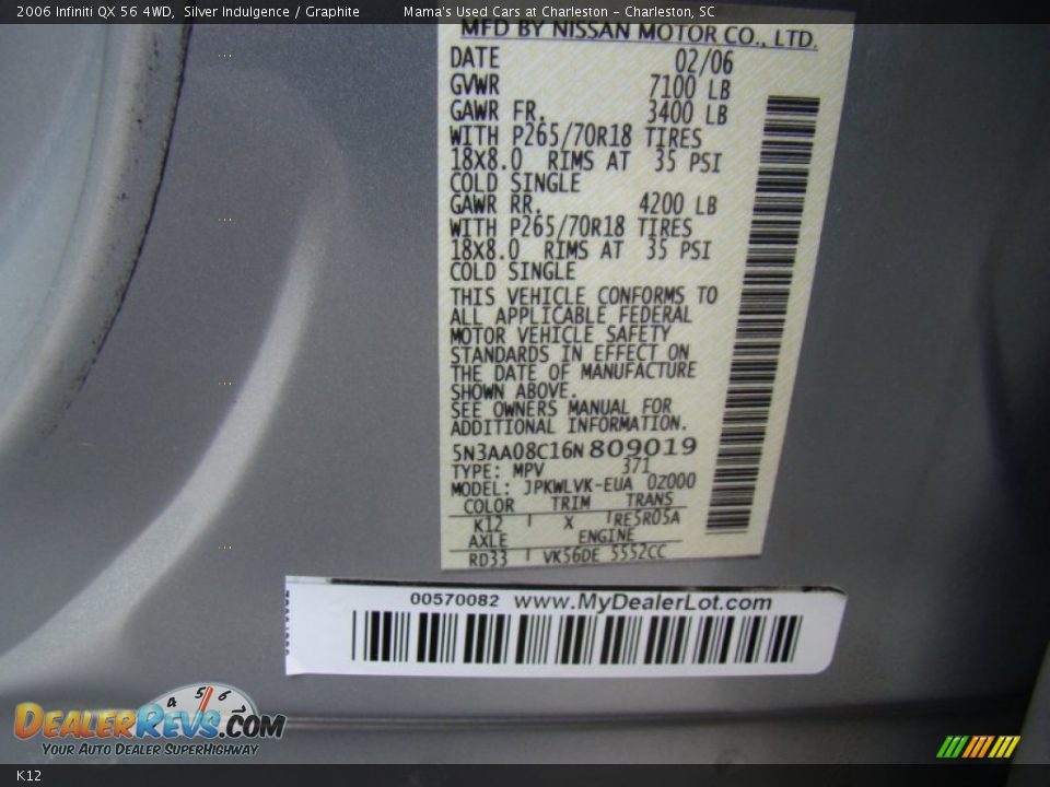 Infiniti Color Code K12 Silver Indulgence