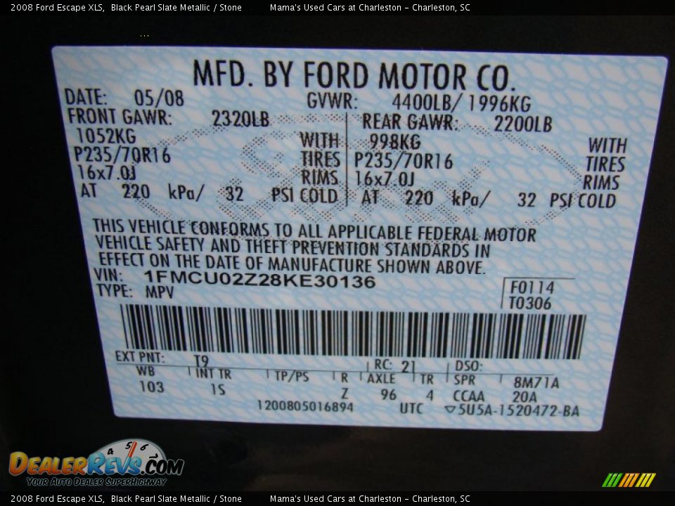 2008 Ford Escape XLS Black Pearl Slate Metallic / Stone Photo #22