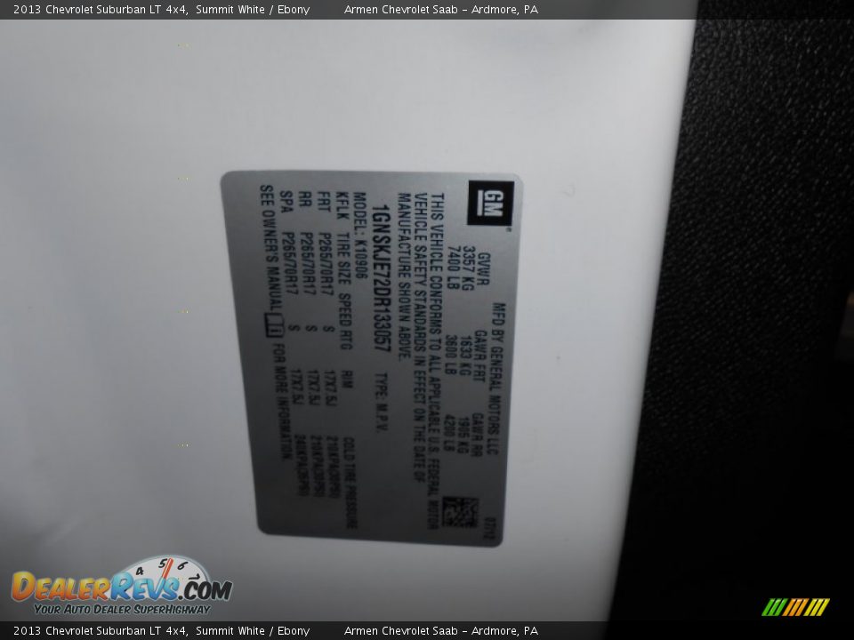 2013 Chevrolet Suburban LT 4x4 Summit White / Ebony Photo #26