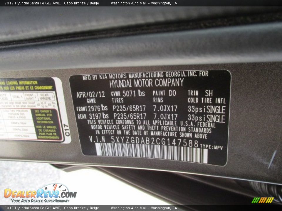 2012 Hyundai Santa Fe GLS AWD Cabo Bronze / Beige Photo #19