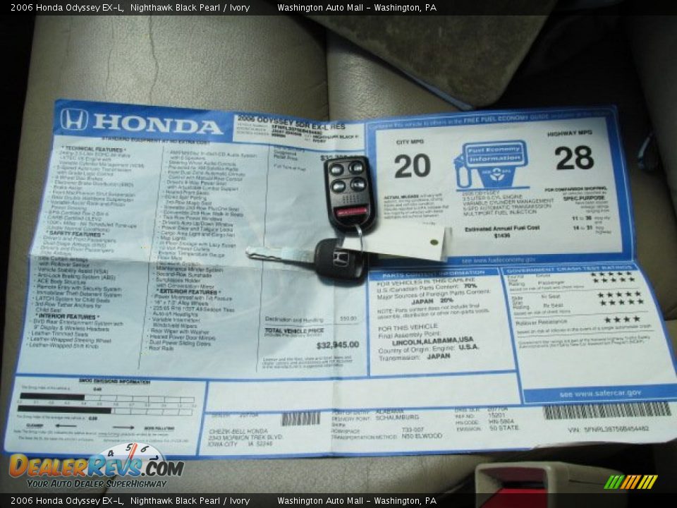 2006 Honda Odyssey EX-L Nighthawk Black Pearl / Ivory Photo #18