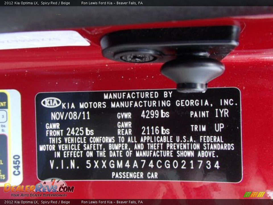 2012 Kia Optima LX Spicy Red / Beige Photo #20