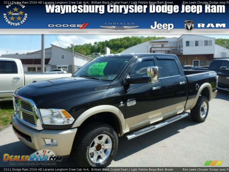 2011 Dodge Ram 2500 HD Laramie Longhorn Crew Cab 4x4 Brilliant Black Crystal Pearl / Light Pebble Beige/Bark Brown Photo #1