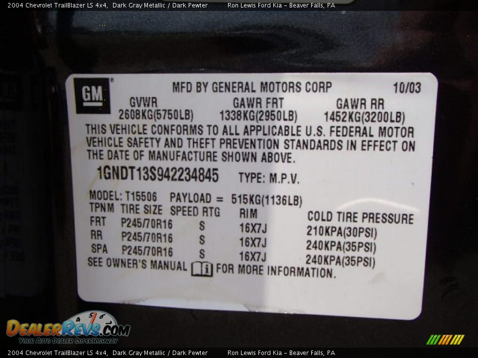 2004 Chevrolet TrailBlazer LS 4x4 Dark Gray Metallic / Dark Pewter Photo #20