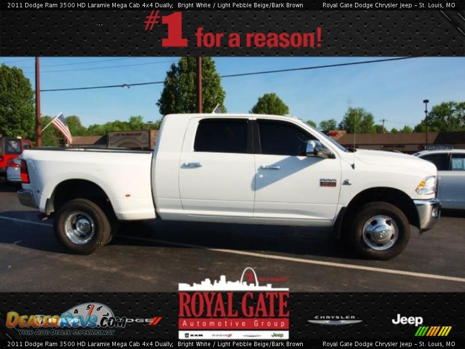 2011 Dodge Ram 3500 HD Laramie Mega Cab 4x4 Dually Bright White / Light Pebble Beige/Bark Brown Photo #1