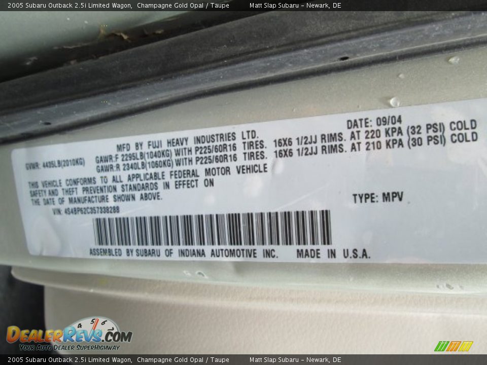 2005 Subaru Outback 2.5i Limited Wagon Champagne Gold Opal / Taupe Photo #28