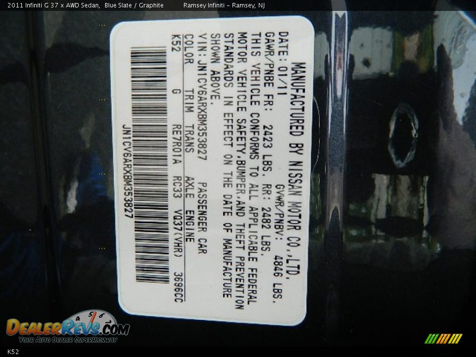 Infiniti Color Code K52 Blue Slate