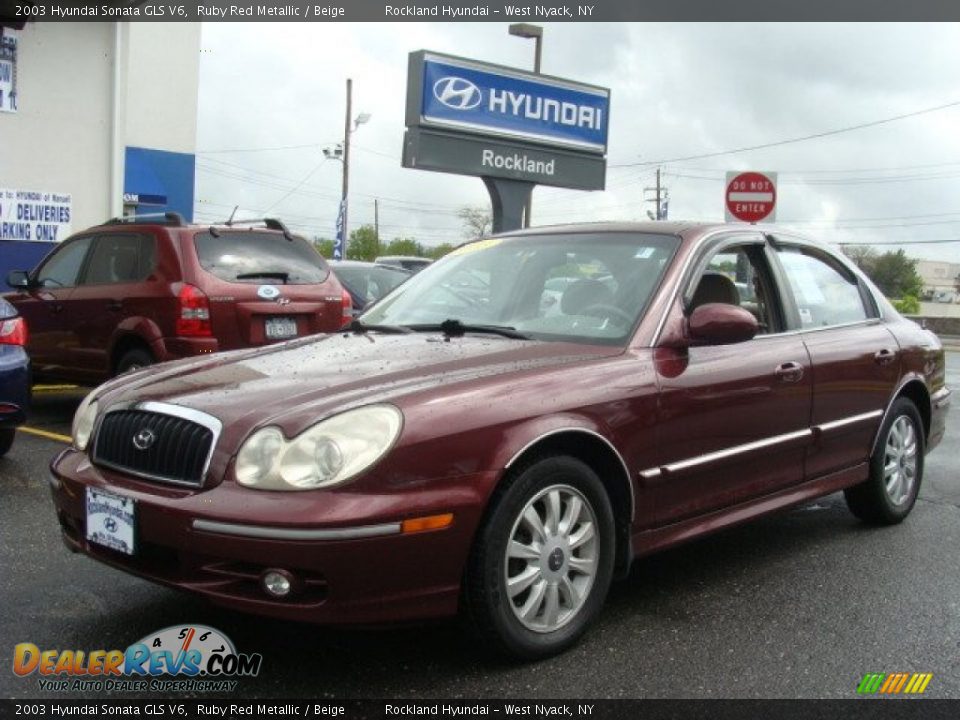 2003 Hyundai Sonata GLS V6 Ruby Red Metallic / Beige Photo #1