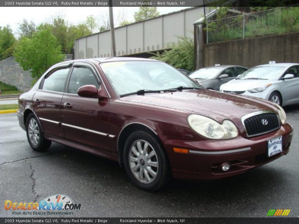 2003 Hyundai Sonata GLS V6 Ruby Red Metallic / Beige Photo #3